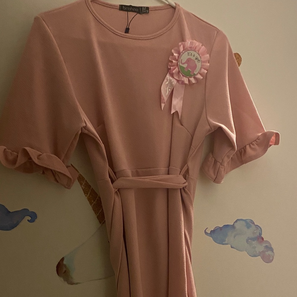 Boohoo Pink Ruffle Sleeve Dress